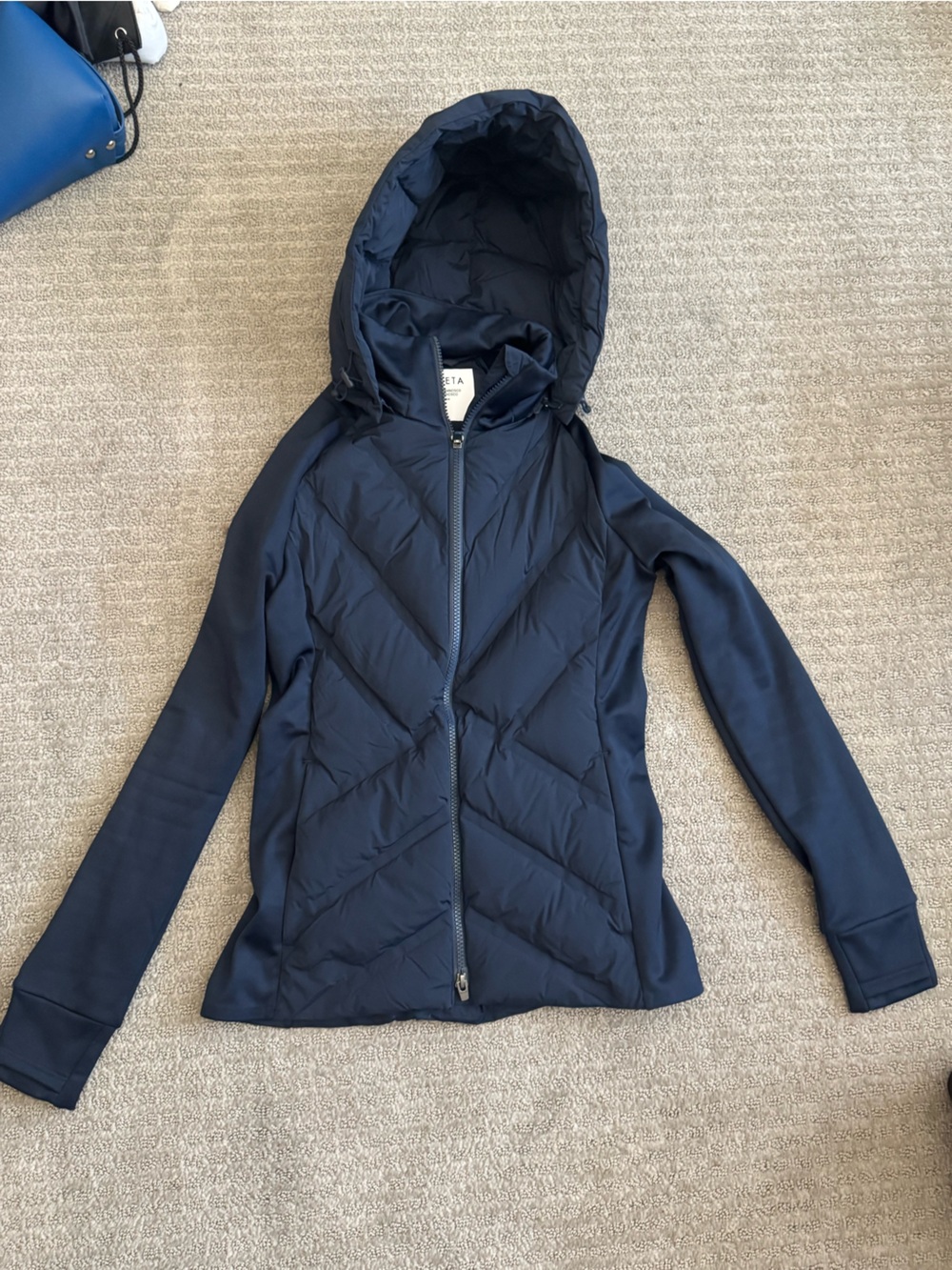 Athleta Quilted Hooded Navy Puffer Jacket